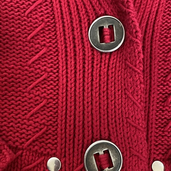 Chico’s Cardigan Sweater Womens 2/L Red Long Sleeves Festive cottage core mature - Picture 7 of 10